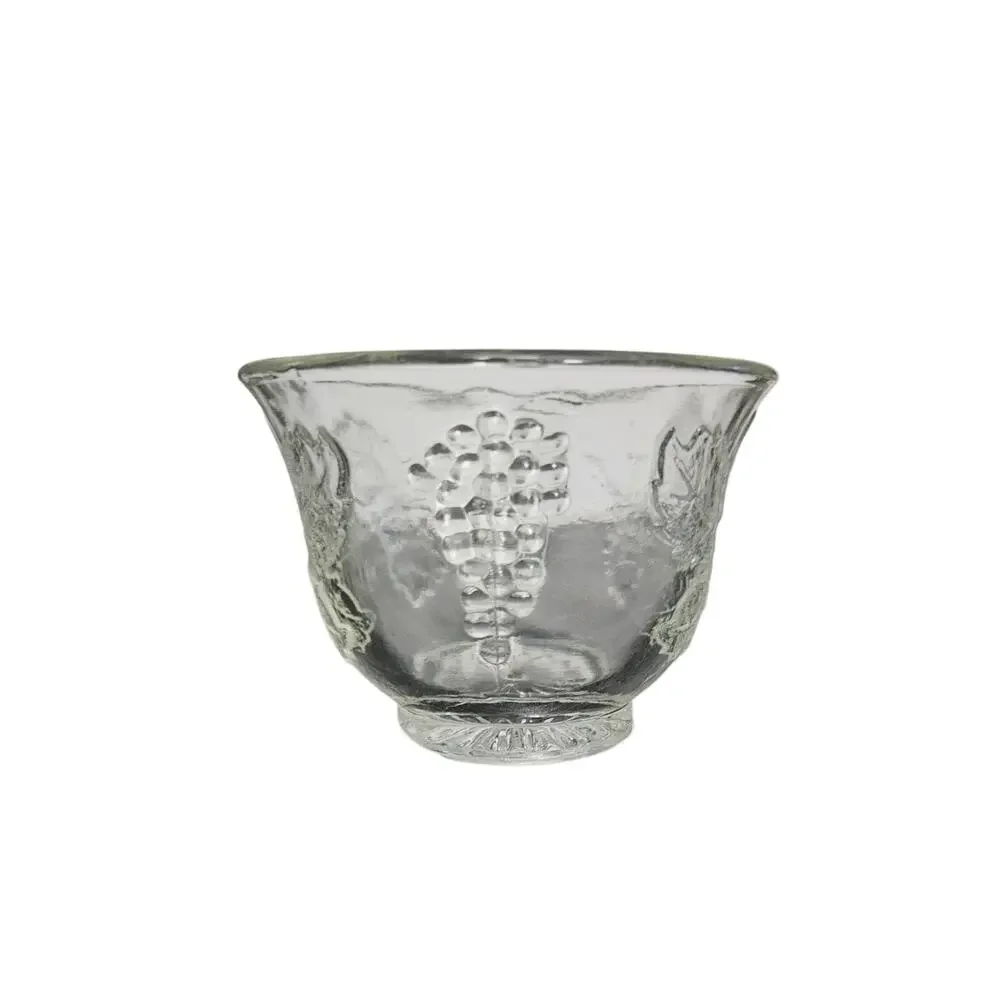 Set of 4 Vintage Clear Glass Grape Vine Footed Coffee Tea Cups
